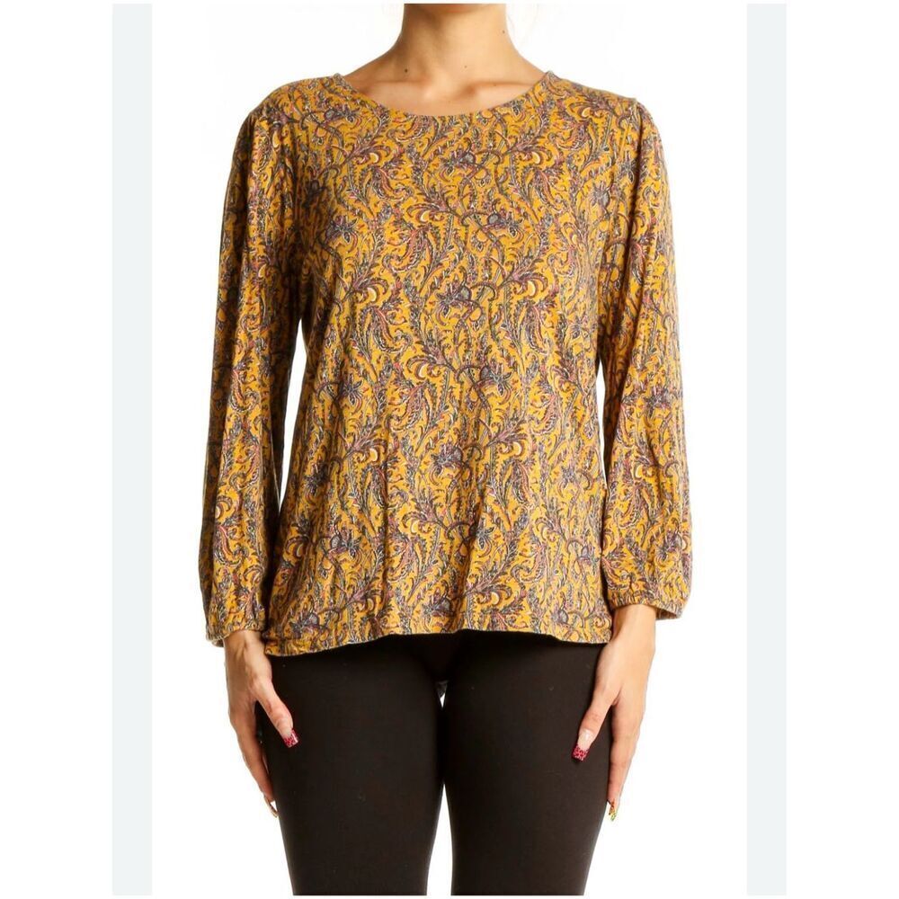 NWT Lucky Brand mustard yellow paisley floral boho shirt top M 3/4 sleeve